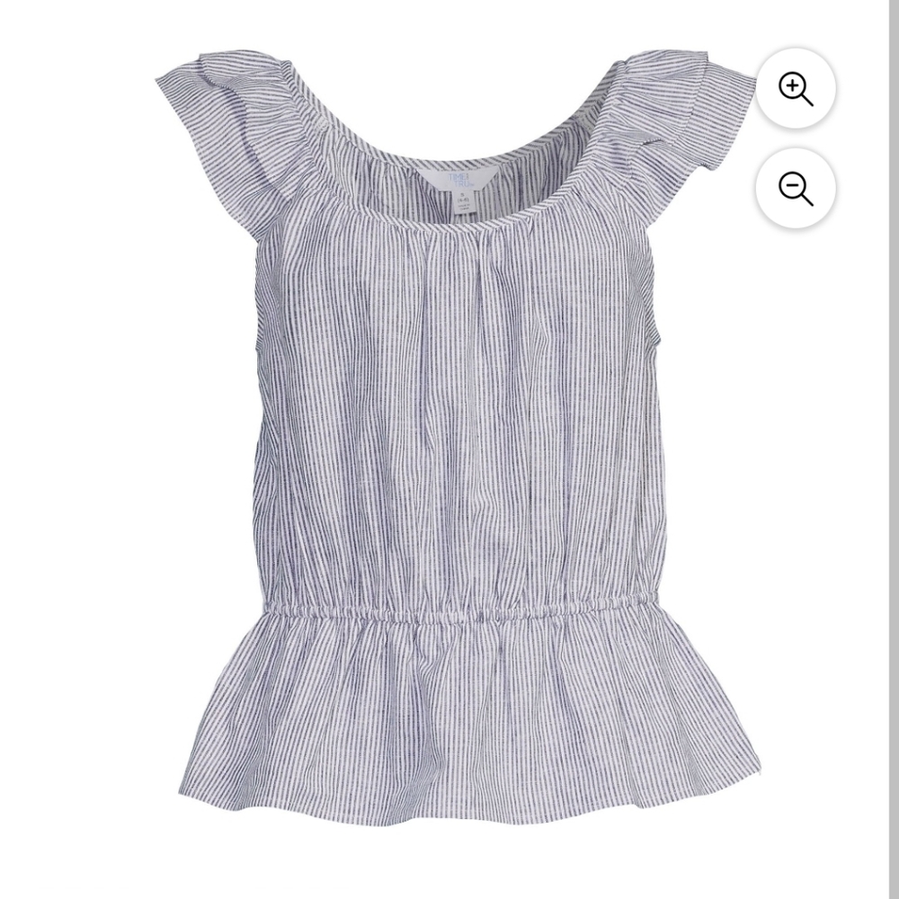 NWT Linen Boho Pin Stripe Ruffle Top M/L